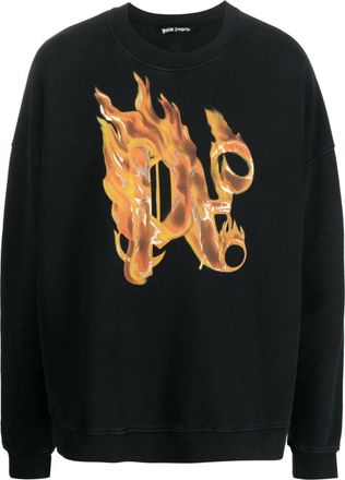 Palm Angels Burning monogram-print sweatshirt - men - Cotton - L - Black