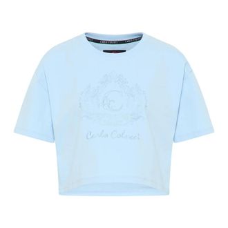 Carlo Colucci Cropped Oversize T-shirt - Dames - T-shirts - Blauw - L - Katoen - Tops