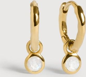 Monica Vinader Gold June Birthstone Huggie Earrings Moonstone