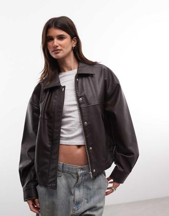 Noisy May bomber in pelle sintetica color cioccolato-Marrone