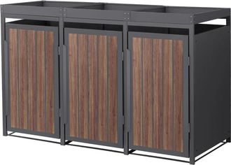 ML Design Cobertizo para 3 cubos de basura 240l antracita roble oscuro, macetero