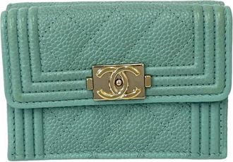 Chanel Blue Grained Calfskin Wallet (Tri-Fold) (Pre-Owned)