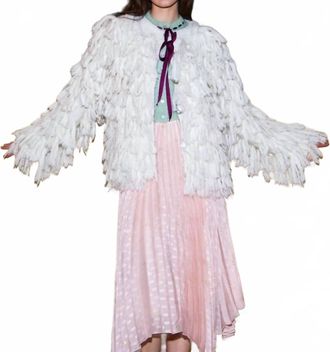 Lingua Franca Cher All Over Fringe Alpaca Jacket In Cream