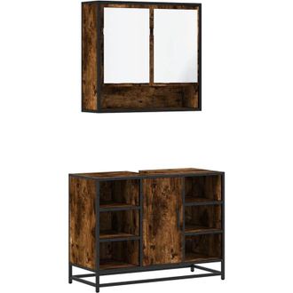 vidaXL Set De Muebles Ba&ntilde;o 2 Pzas Madera Contrachapada Roble Ahumado Vidaxl