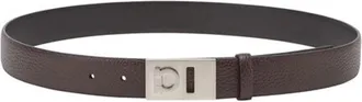 Ferragamo Mens Gancini Plaque Pebbled Leather Belt, Size 95