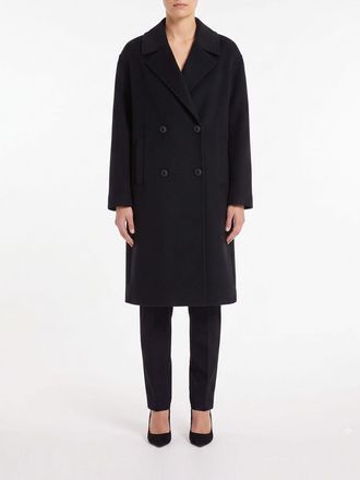 Twinset Double-Breasted Knee-Length Wool Coat with Lapels and Welt Pockets