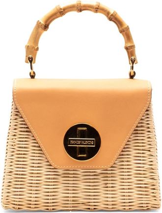 Frances Valentine Mini Midge Woven Wicker & Leather Top Handle Bag in Toast/Natural at Nordstrom
