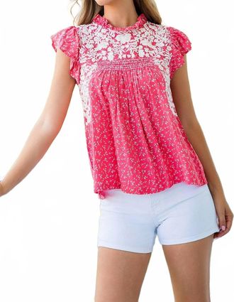 THML Clothing Embroidered Ruffled Top In Pink