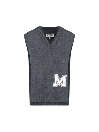 Maison Margiela V-Neck Knit Sweater in Grey Virgin Wool Blend