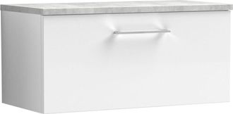 Nuie Arno Wall Hung 1-Drawer Vanity Unit with Bellato Grey Worktop 800mm Wide - Solace Oak Woodgrain - Nuie