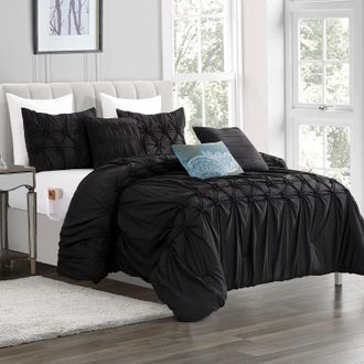 Elegant Comfort 12-Piece Ella Pleated Ruched Pintuck Comforter Set, Includes 6-Piece Sheet Set with Double Sided Storage Pockets