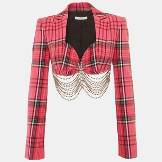 Area Area Pink Plaid Cotton Chain Detail Jacket