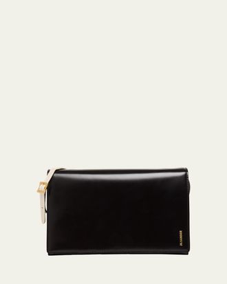 Jil Sander File Small Glossy Leather Shoulder Bag