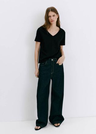 Mango Maglietta cotone collo a V nero - Donna - XXS - MANGO