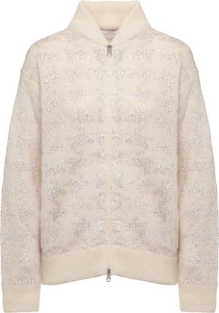 PANICALE Ivory Alpaca-Blend Sequined Zip Jacket