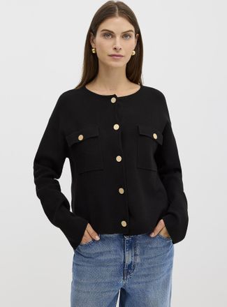 Contemporaine Womens Golden buttons pocket Cardigan Sweater