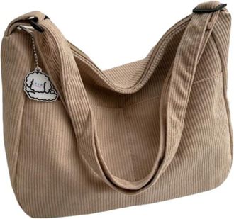 Generic Womens Corduroy Shoulder Bag, Corduroy Crossbody Bag, Casual Large Capacity Tote with Zipper Closure(Khaki)