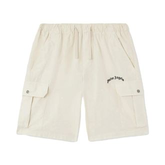 Palm Angels Curved Logo Loose Cargo Shorts - male - Palm Angels - Casual Shorts - White - L - Shorts