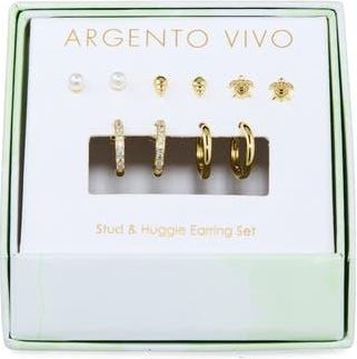 Argento Vivo Beach Set of 5 Assorted Stud & Hoop Earrings in Gold at Nordstrom Rack
