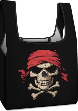 Generic Jolly Roger Piratees Skull Crossbones Shopping Bag Reusable Grocery Tote Bag Foldable Handbag for Travel Picnic