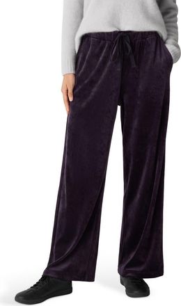 Eileen Fisher Wide Leg Organic Cotton Blend Velour Pants in Aubergine at Nordstrom, Size X-Large