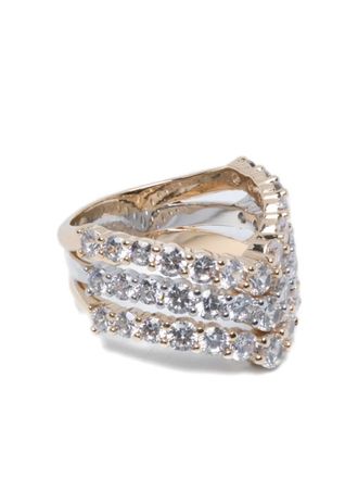 Maje two-tone ring - women - Zirconia/Brass - 52 - Gold
