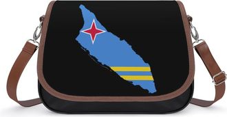 Generic Flag Map of Aruba Crossbody Bag Womens Handbag PU Message Bags Shoulder Purse with Adjustable Strap