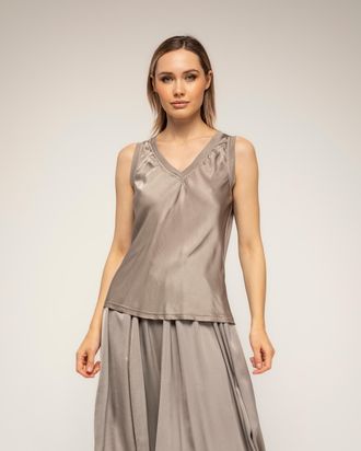 Tantra T-shirt met korte mouwen, V-hals, zijde aan de voorkant en tricot aan de achterkant