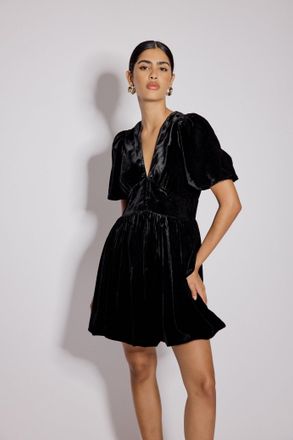 Nobody's Child Black Velvet Puff Sleeve Starlight Mini Dress