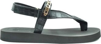 Giuseppe Zanotti Platte sandalen - Heren - Sandalen - Zwart - 40 EU - Leer - Schoenen
