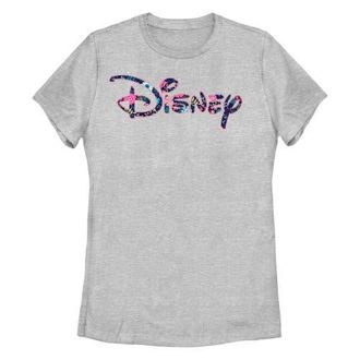 Disney Womens Disney Floral Logo Graphic T-Shirt in Athletic Heather at Nordstrom, Size X-Large