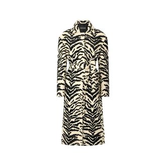 Roberto Cavalli Coat With White Tigress Print - female - Roberto Cavalli - Belted Coats - Black - S - Coats