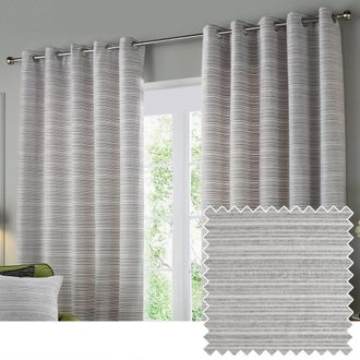 Riva Paoletti Jupiter Chenille Jacquard Eyelet Curtain Pair in Silver | Size: 168 cm width x 183 cm drop