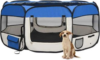 vidaXL Vidaxl - Parque De Perros Plegable Y Bolsa Transporte Azul 145x145x61cm