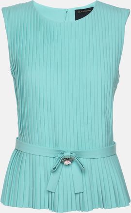 Roberto Cavalli Class Roberto Cavalli Blue Pleated Crepe Embellished Top