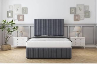Comfort Beds Khloe Plush Divan Set 4 Drawers-26 Headboard-Footboard in Dark Grey | Size: King