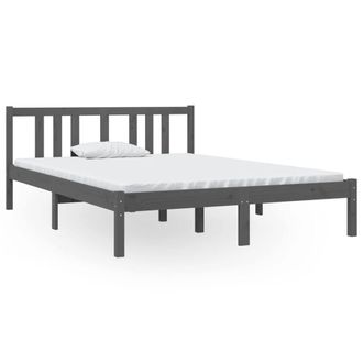 Berkfield Home Bed Frame Grey Solid Wood 135x190 cm Double