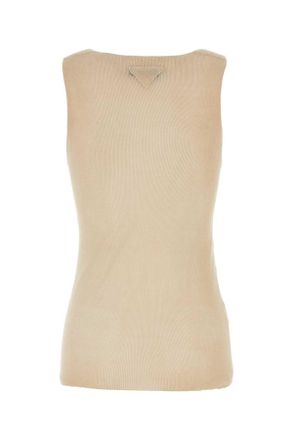 Prada Womens Sand Cotton Tank Top Albino Exterior: Maglie