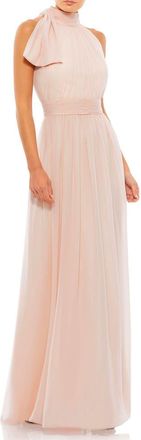 Mac Duggal Petite A Line Chiffon Halter Neck Evening Gown in Blush at Nordstrom, Size 14P