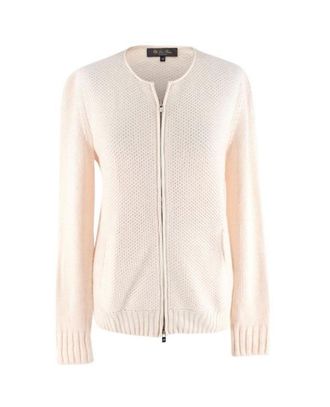 Loro Piana Ivory Knitted Cashmere Blend Zip-Up Cardigan Size S