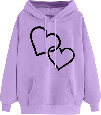 Generic Hoodies for Women UK Clearance - Womens Hearts Printed Hoodies Soft Comfy Warm Hooded Pullover Tops Long Sleeve Crewneck Sweatshirts for Fall and Wint