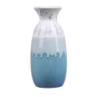 Beliani Beliani - Florero Blanco Y Azul De Gres 25 Cm Accesorio Decorativo Para El Hogar Impermeable Decoraci&oacute;n De Mesa Chalcis