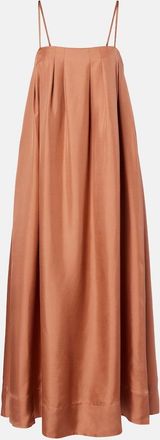Asceno Heather pleated silk twill maxi dress
