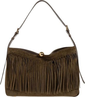 Furla Sfera L Fringe Gold Clasp Suede Handbag