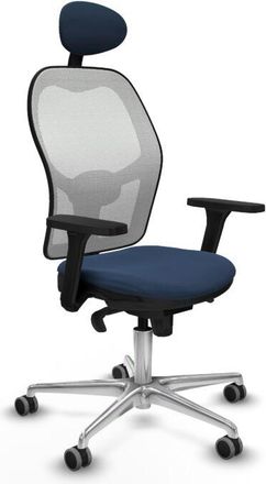 Piqueras y Crespo Piqueras Y Crespo - Jorquera Sincro Malla Blanca Similpiel Azul Marino Brazos 3d Base Aluminio Cabecero Fijo Ruedas 65mm Engomada