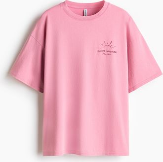 H&M Oversized T-Shirt mit Motivprint - Rosa/Sunset