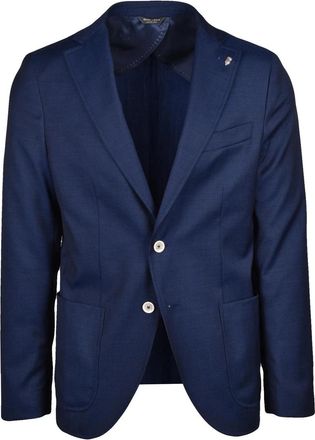 Berry & Brian Blue Rounded Two-Button Virgin Wool Blazer