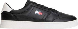 Tommy Jeans Leren platte sneakers voor heren van Greenwich (Zwart)