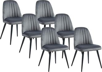 Vente-Unique Juego de 6 sillas ELEANA - Terciopelo y metal negro - Gris