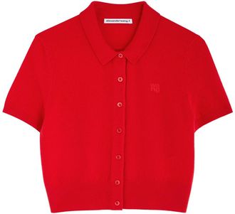 T Alexander Wang Alexanderwang.t Logo-embroidered Cropped Wool Cardigan - Red - XS (UK6 /xs)